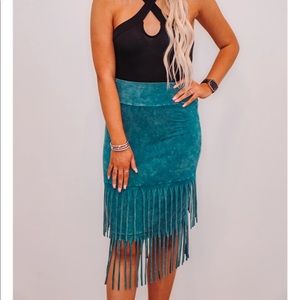 Teal fringe skirt sz M NWOT